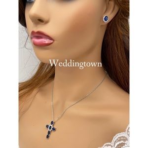 Sapphire blue jewelry set necklace earrings